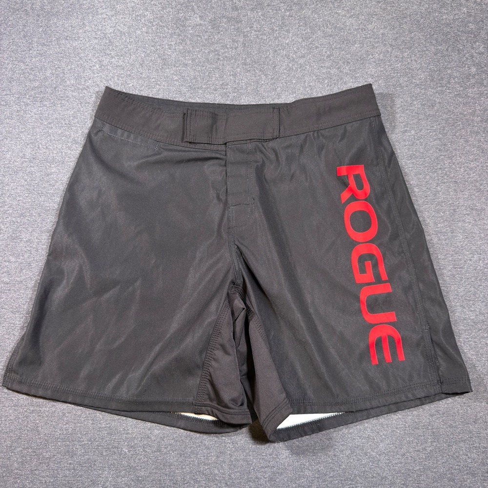 Rogue Fitness Fight Shorts Mens 34 Black Red Logo Crossfit Gym Training USA Made